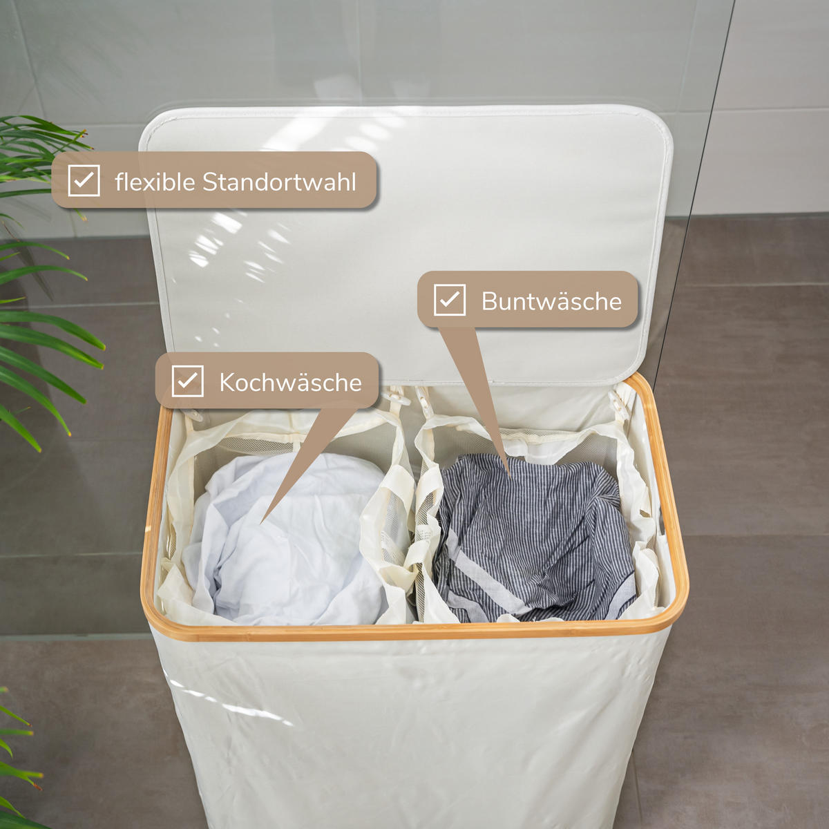 WÄSCHESAMMLER 145 Liter, beige - Beige, Textil (57.5/68/37.5cm) - bremermann