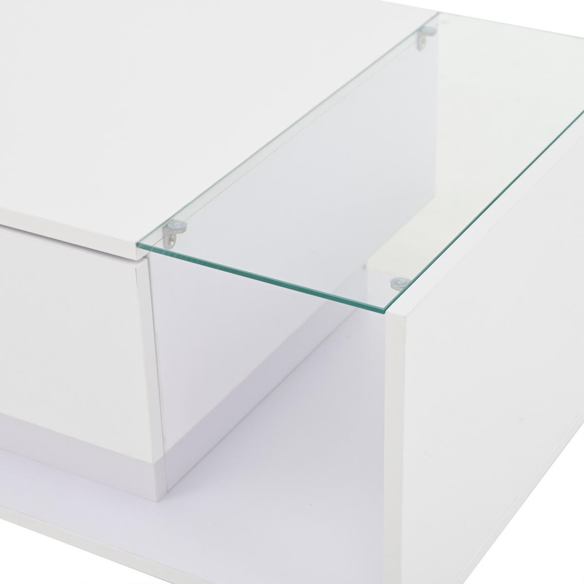 COUCHTISCH 100/50 cm mit Schublade, LED-Beleuchtung und gehärtetem Glas - Weiß, Holzwerkstoff (100/50/31cm) - BEAOK