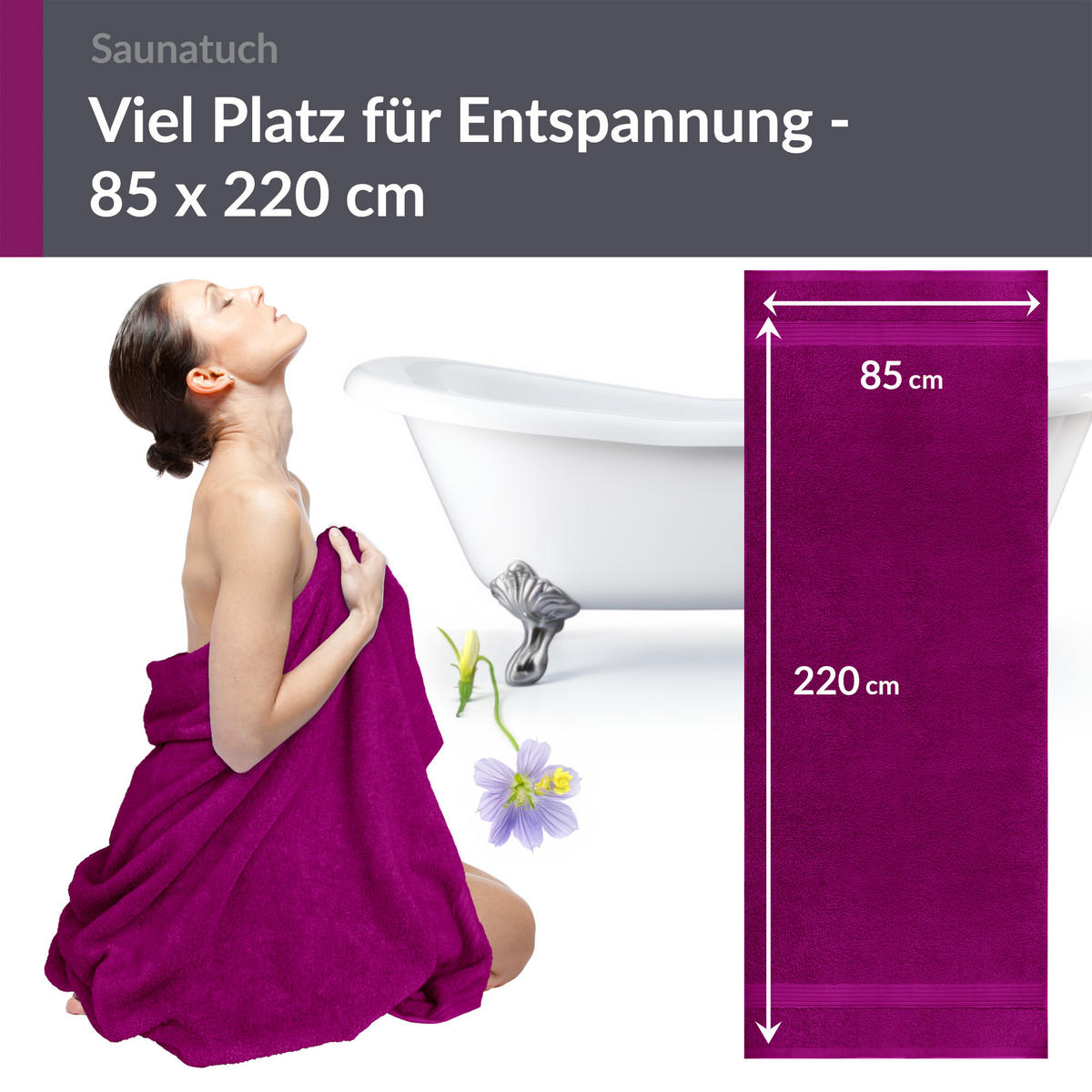 SAUNATUCH Linz Orchidee Violett 85x220 cm - Violett, Textil (85/220cm) - Lashuma
