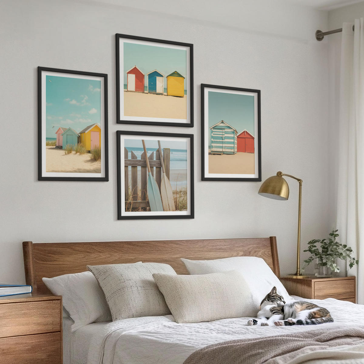 WANDBILDER 4er-Set - 50x50 cm & 40x60 cm Schwarzer Rahmen - Bunte Häuser, Strand, Sonne - Schwarz, Kunststoff (50/50cm) - ArtPrintCave