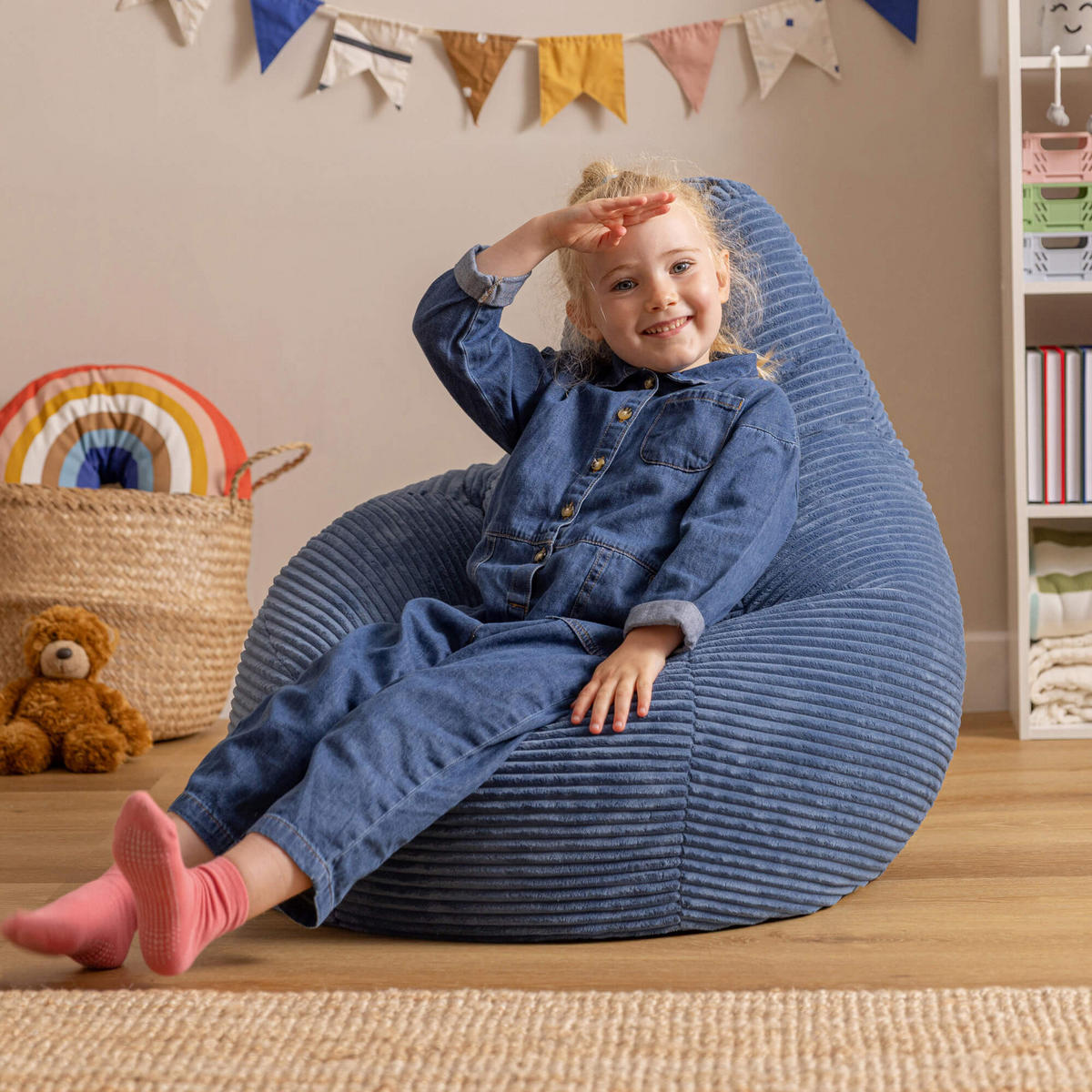 SITZSACK für Kinder Sessel aus Cord 2-tlg. - Blau, Textil (69/59/65cm) - icon
