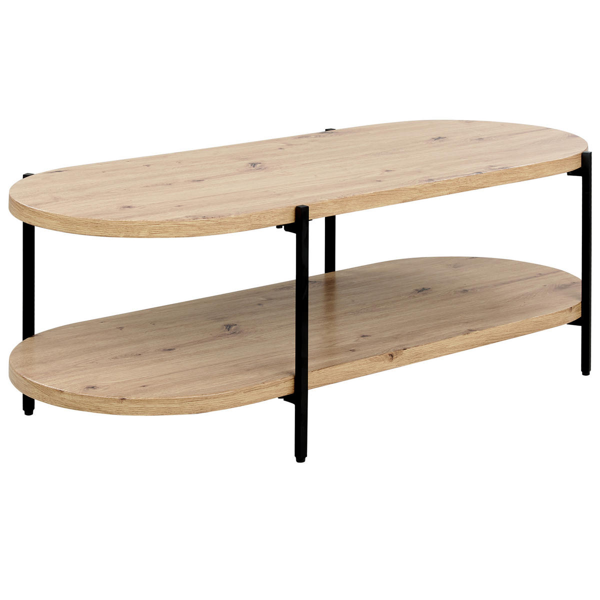 COUCHTISCH heller Holzfarbton/schwarz oval 50/120 cm Balinger - Hellbraun/Schwarz, Holzwerkstoff (120/50/45cm) - Beliani