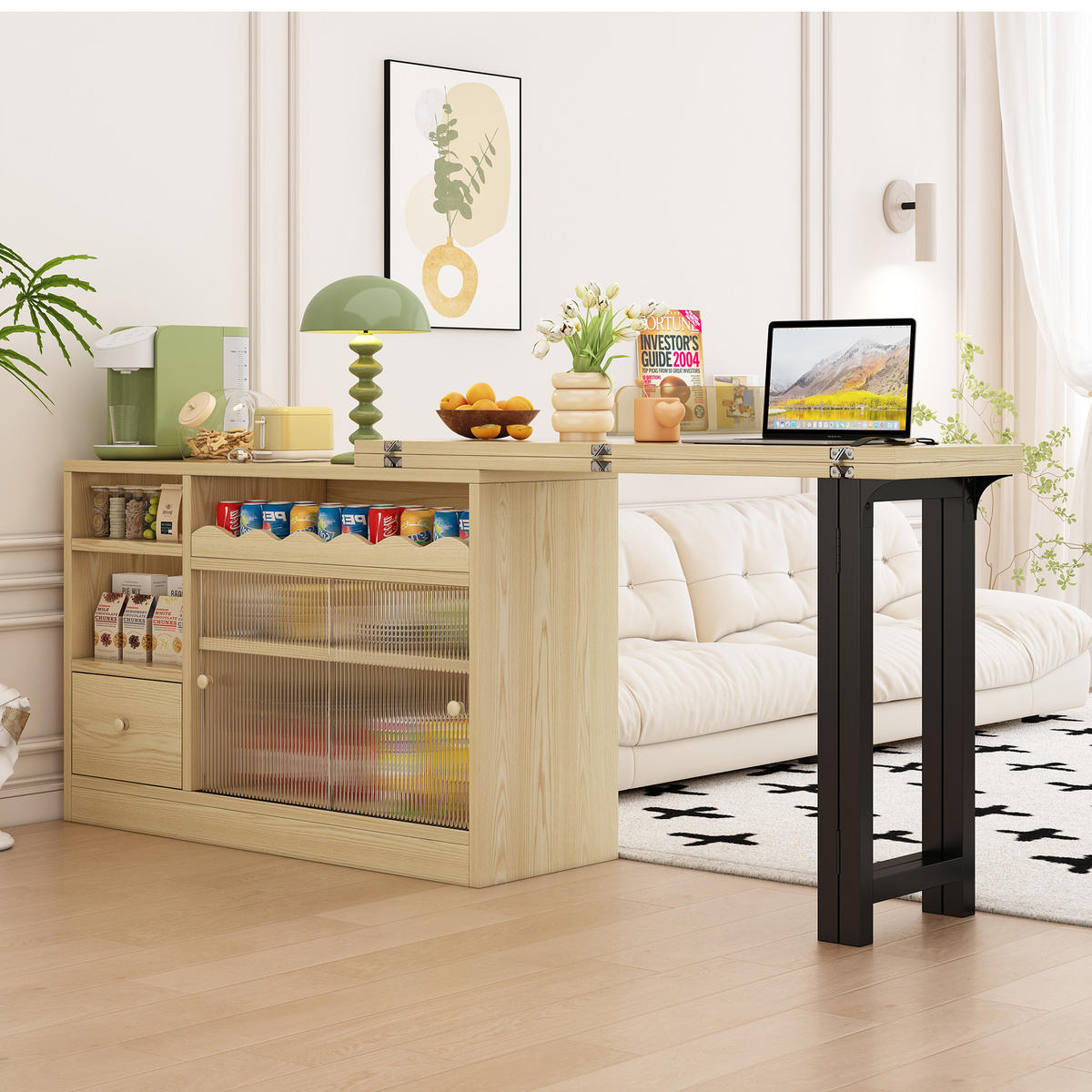 ESSTISCH Ausziehbar Klapptisch Natur Schwarz Stauraum Drehbar - Naturfarben, Holzwerkstoff (128.5/40/75.5cm) - FLIEKS