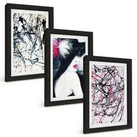 BILDER SET 3er Set - 20x30 cm Schwarzer Rahmen - Abstrakte Farbmuster Hut - Schwarz, Kunststoff (20/30cm) - TULUP