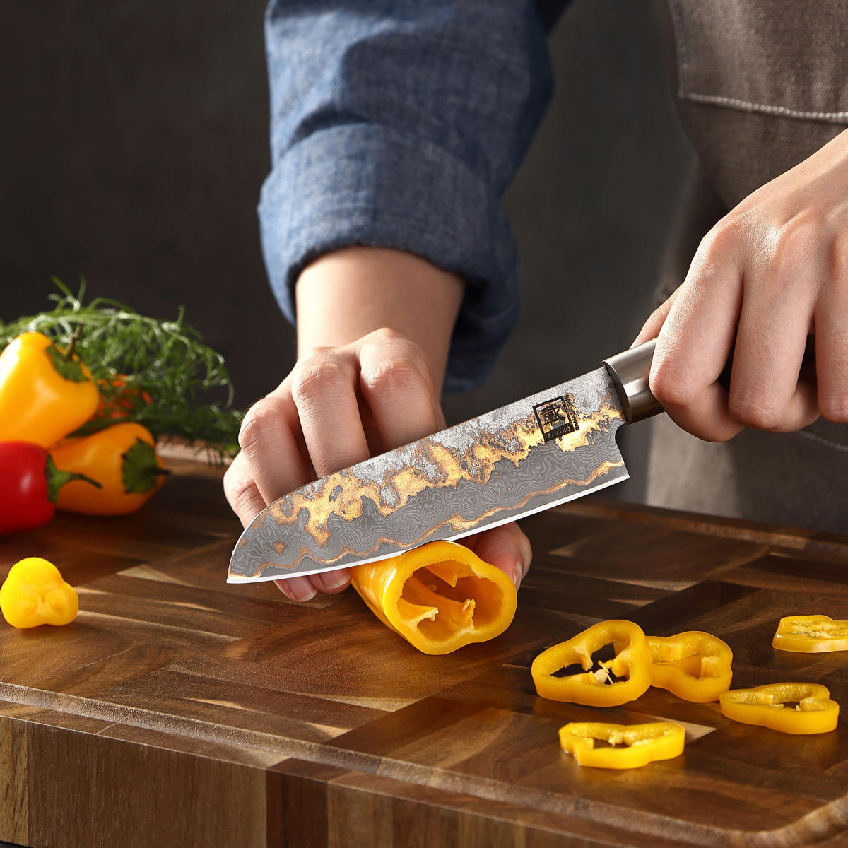 SANTOKU (KLEIN) 12,5 cm Klinge - Ahornfarben, Holz/Metall (24cm) - Zayiko