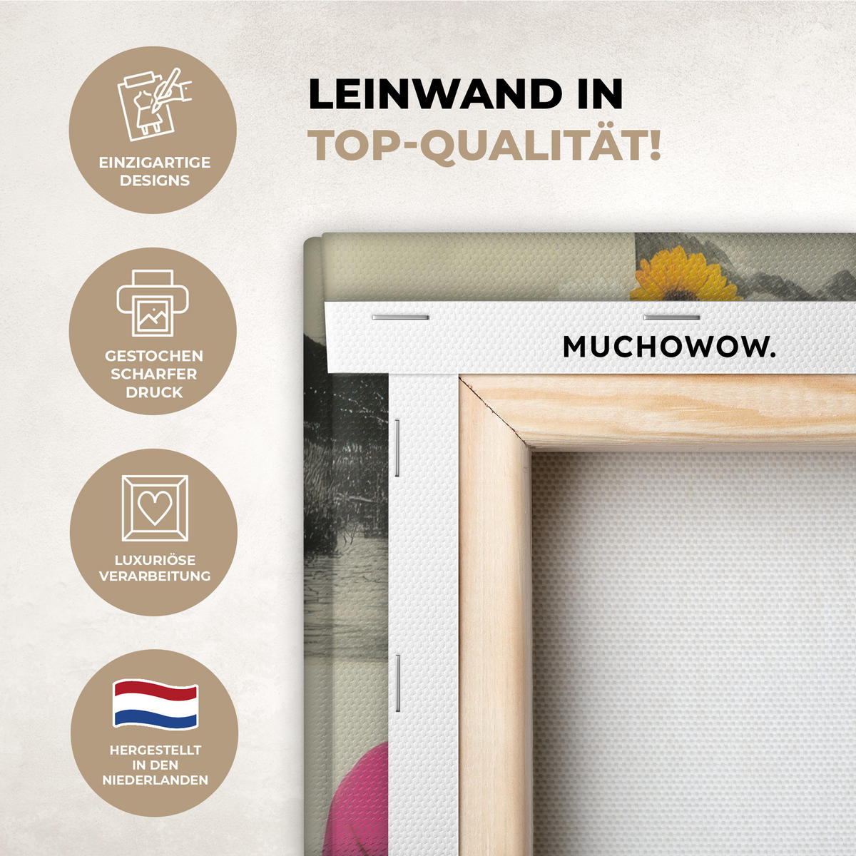 LEINWANDBILD Frau - Katze - Blumen - Tasse - Retro Deko Wohnzimmer 20x30 cm - Magenta, Textil (20/30cm) - MuchoWow