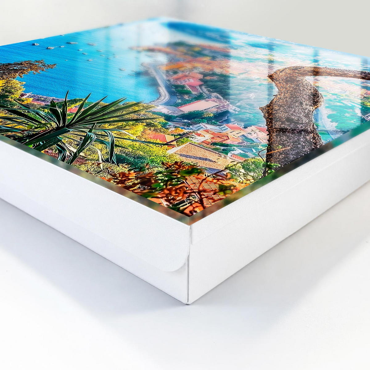 SCHLÜSSELBOX Weiß 30x30 cm – Türöffnung nach rechts - Ferienlandschaft - Blau, Metall (30/30/5cm) - TULUP