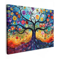 LEINWANDBILD Kunst - Baum des Lebens - Blumen - Hippie Wandbilder 80x60 cm - Dunkelblau, Textil (80/60cm) - MuchoWow