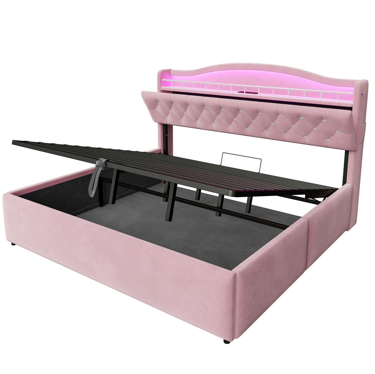 POLSTERBETT 180/200 cm aus Samt und Metall mit Stauraum Rosa - Pink, Textil (180/200cm) - OKMYHOME