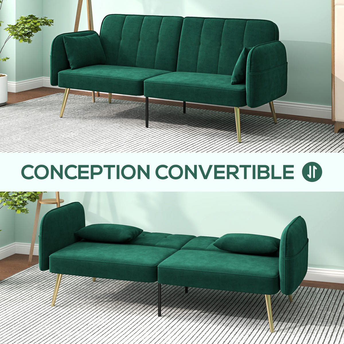 SCHLAFSOFA 2er-Sitz DE-14576 Klick-Klack mit 3-fach verstellbarer Lehne Dunkelgrün - Dunkelgrün, Textil (180/79.5/74cm) - ComfortXL