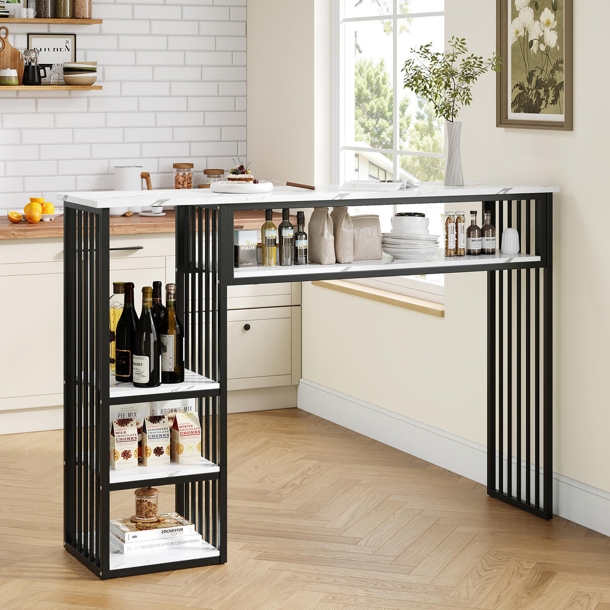 BARTISCH 140/40/105 cm mit Stauraum DE-39847 Schwarz - Schwarz, Metall (40/140/105cm) - ComfortXL