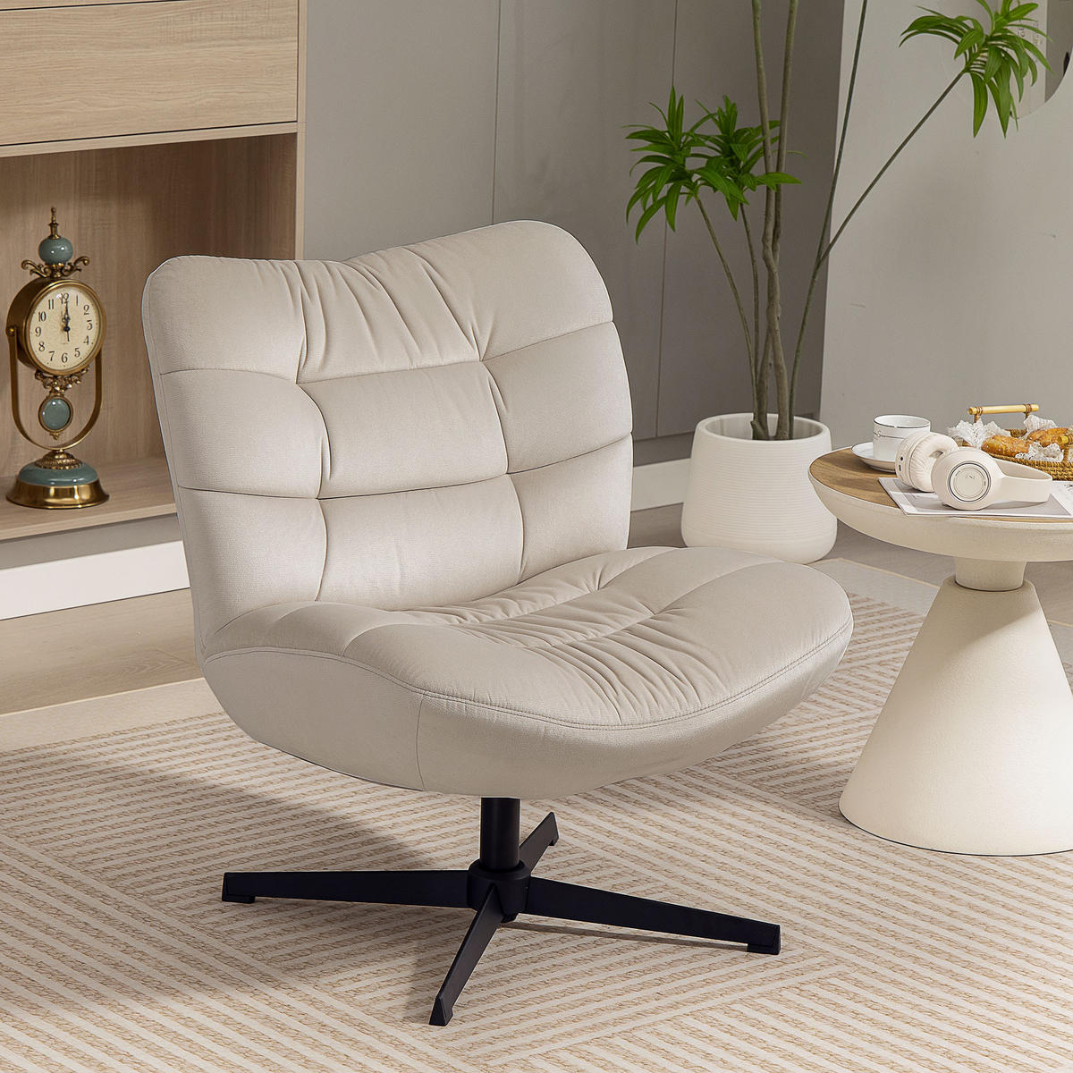 DREHSESSEL DE-13302 breite Sitzfläche & 360° schwenkbar Creme - Creme, Metall (70/82/80cm) - ComfortXL