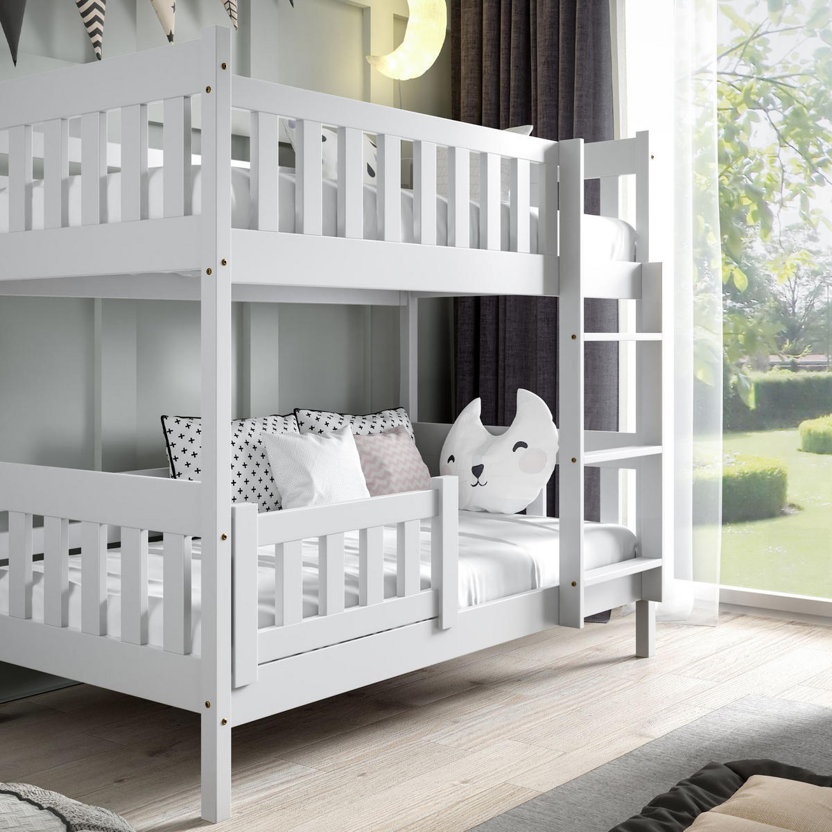 ETAGENBETT Holzbett LUMBE, Kinderbett - Weiß, Holz (80/190cm) - KONSIMO®
