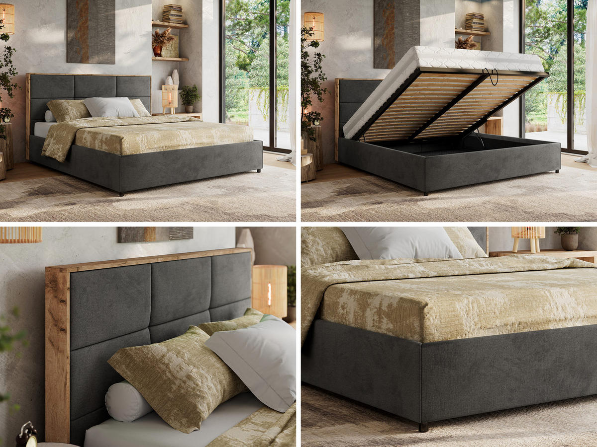 POLSTERBETT LERIO CLASSIC 160/200 - Dunkelgrau Velvet - ohne Matratze - Dunkelgrau, Textil (160/200cm) - MKS