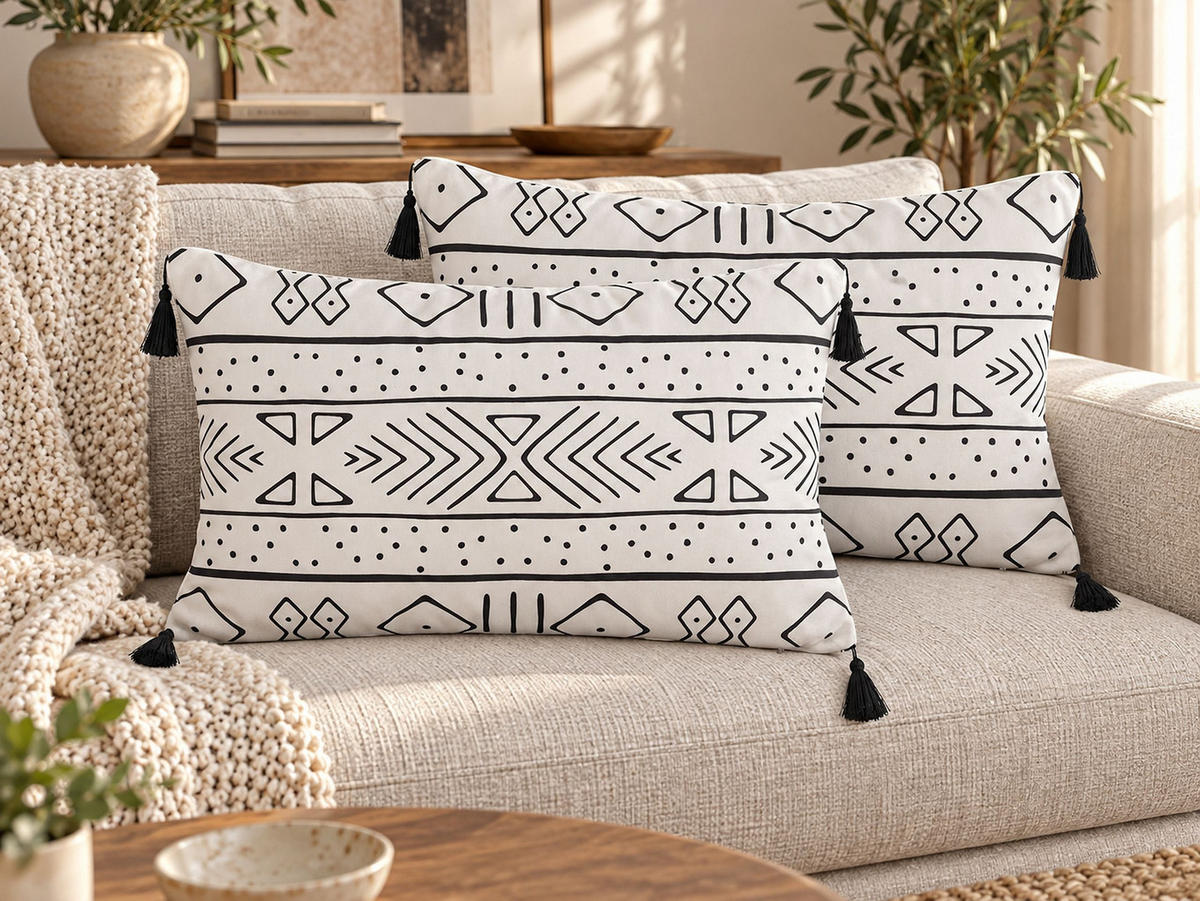 DEKOKISSEN 2er-Set Weiß 30/50 cm Schefflera - Weiß, Textil (30/50cm) - Beliani