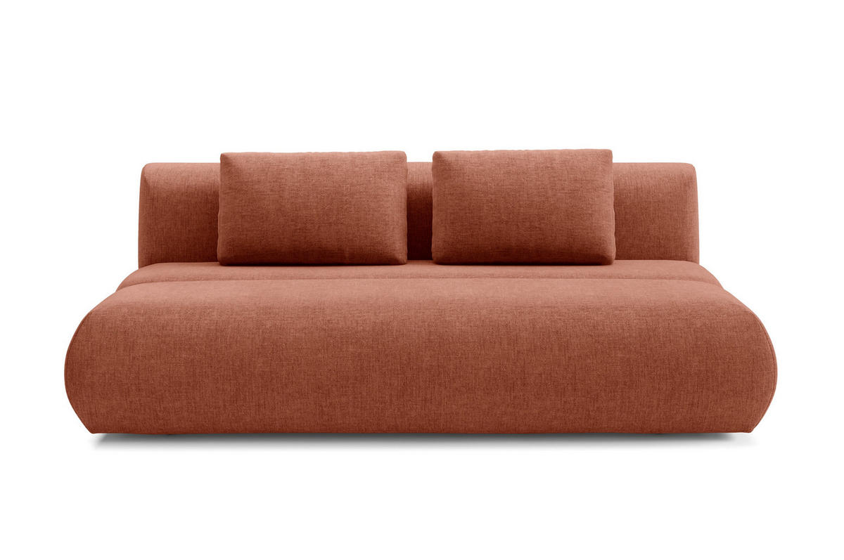 BETTSOFA ATOMO Orange Chenille-Stoff mit Schlaffunktion - Orange, Holz (217/82/134cm) - MASSENO