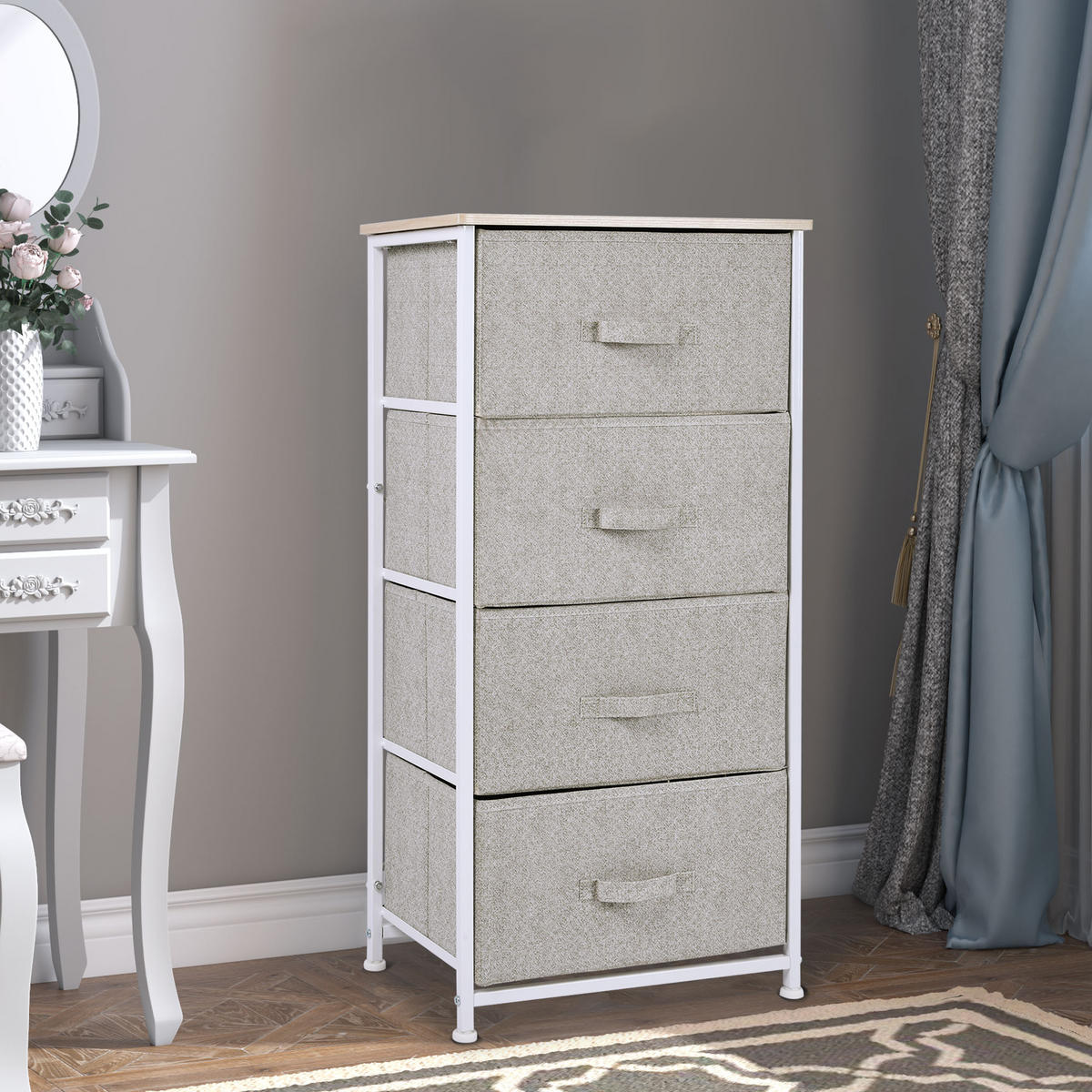 KOMMODE DE-12338 4 Schubladen 45/30/92 cm - Grau, Metall (45/92/30cm) - ComfortXL