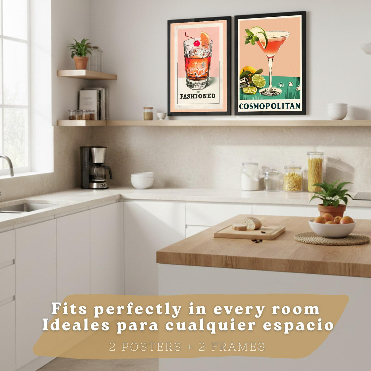 PLAKAT Sada 2 Koktejl A3 Černý rám - černá, papír (29.7/1/42cm) - Nacnic