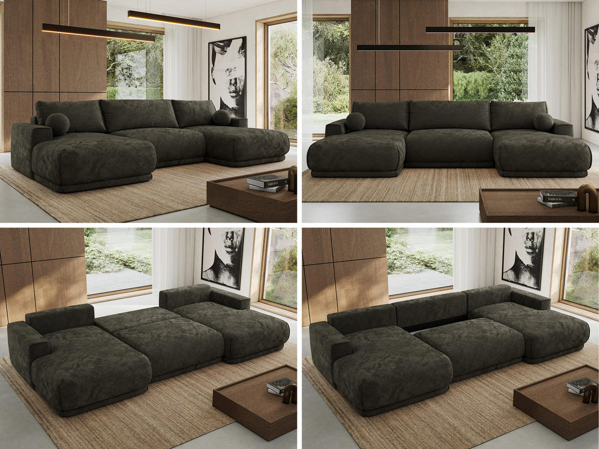 SEDACIA SÚPRAVA RINA U Tmavosivá Hladký ženil - čierna/tmavosivá, textil/plast (360/85/170cm) - MKS