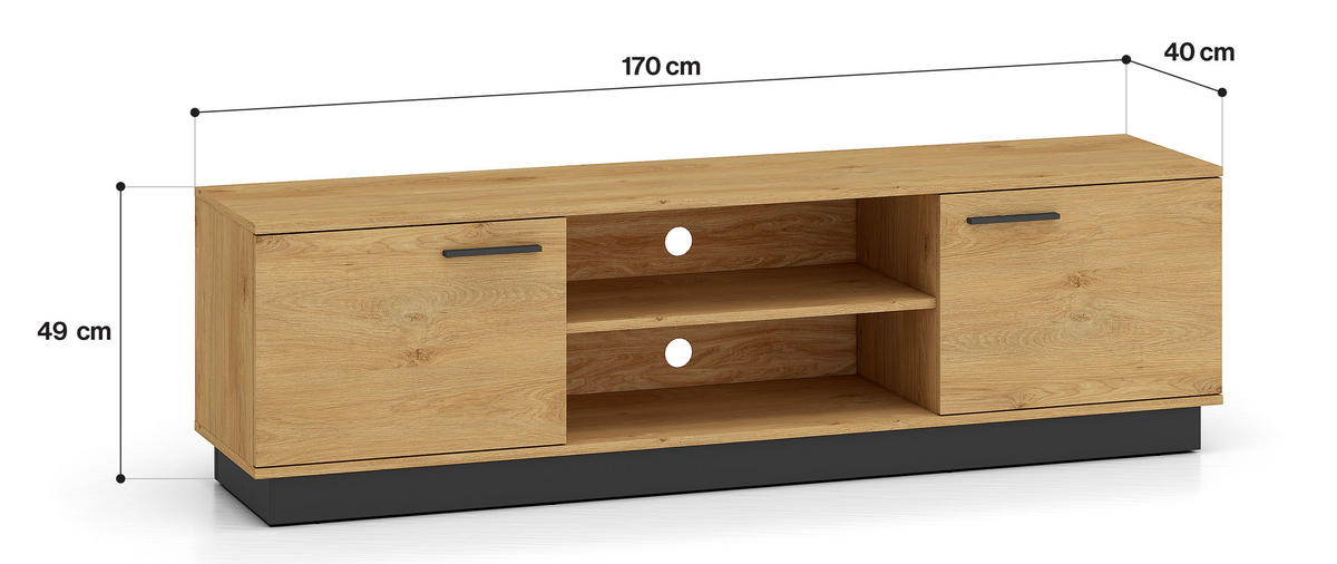 LOWBOARD Modesto Eiche Style hell / Schwarz 170 / 40 / 49 cm - Hellbraun/Eichefarben, Holz/Holzwerkstoff (170/49/40cm) - Feldmann-Wohnen