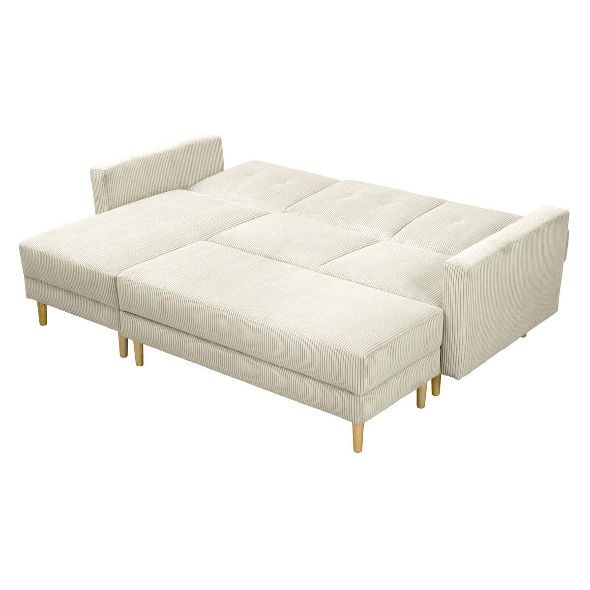 FUNKTIONSSOFA mit Hocker Kattie Cordstoff creme - Creme, Kunststoff (144/230cm) - 58aufmkessel