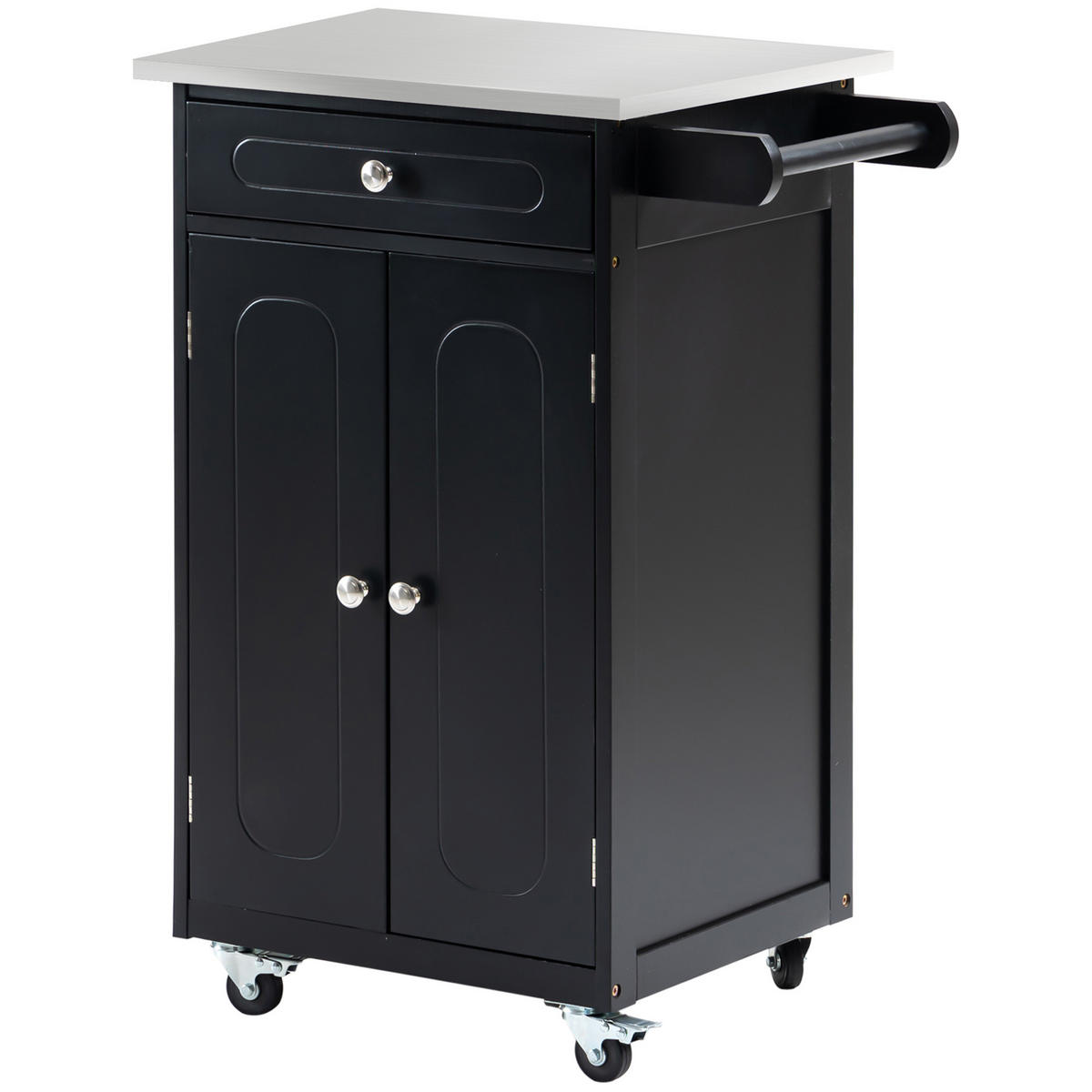 KÜCHENWAGEN, Wagen mit Schublade, 2-türigem Schrank und Handtuchhalter, schwarzes MDF, Edelstahl - Multicolor, Metall (60/85/45cm) - FORIOUS