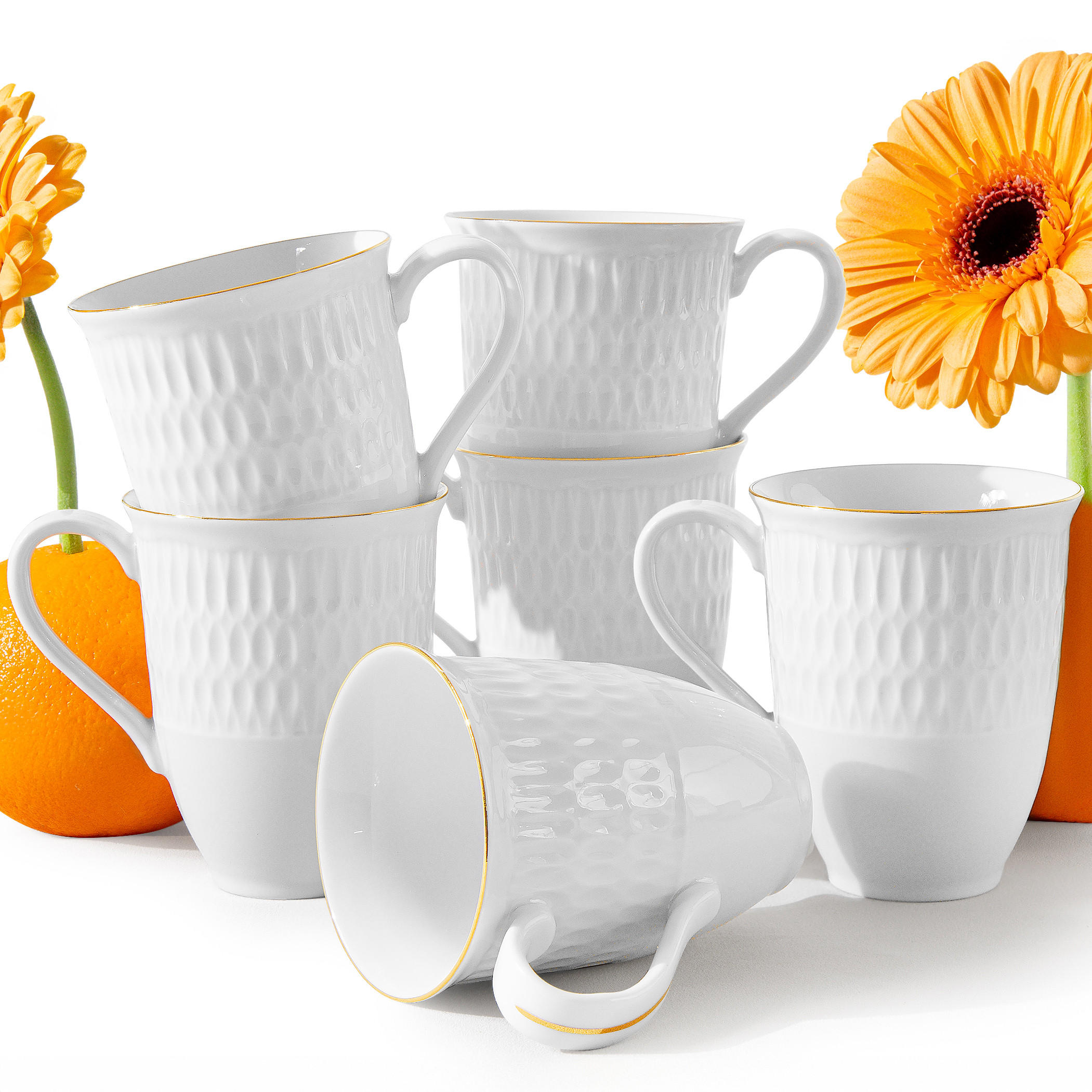 BECHER-SET CMIELOW SOFIA GOLDRAND 6-tlg aus Porzellan - Weiß, Keramik (0.3L) - KONSIMO®