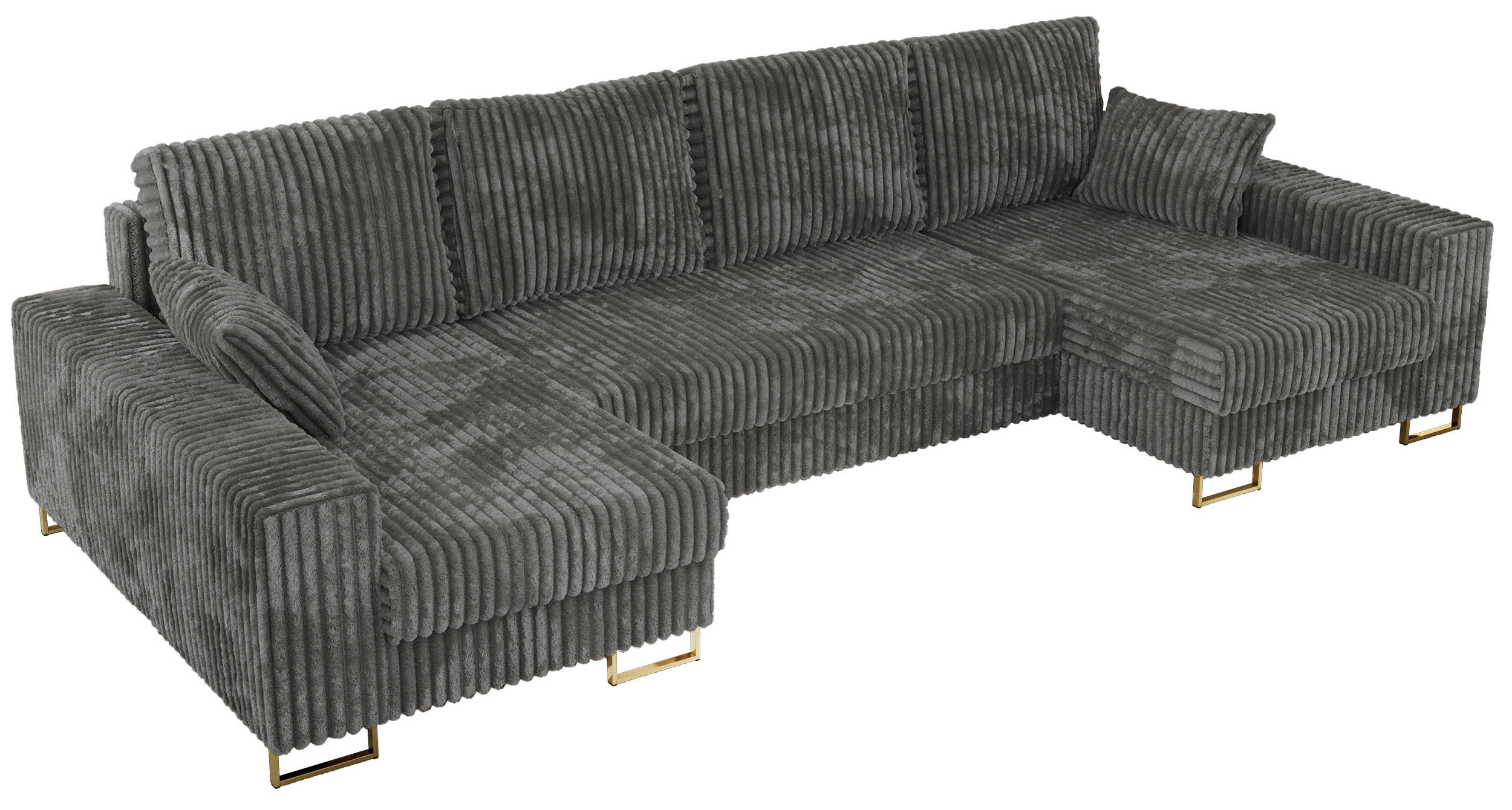 WOHNLANDSCHAFT DORIAN U Cord Dunkelgrau - Dunkelgrau/Goldfarben, Textil/Metall (312/95/138cm) - MKS