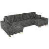 WOHNLANDSCHAFT DORIAN U Cord Dunkelgrau - Dunkelgrau/Goldfarben, Textil/Metall (312/95/138cm) - MKS