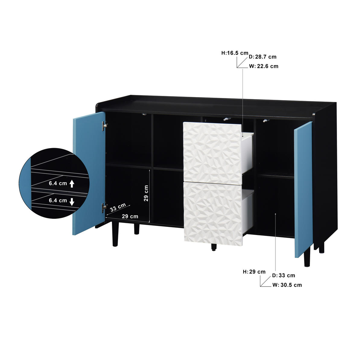 ANRICHTE Style Schwarz Blau 120/40/80 cm - Schwarz, Holz (120/80/40cm) - PANGIVO
