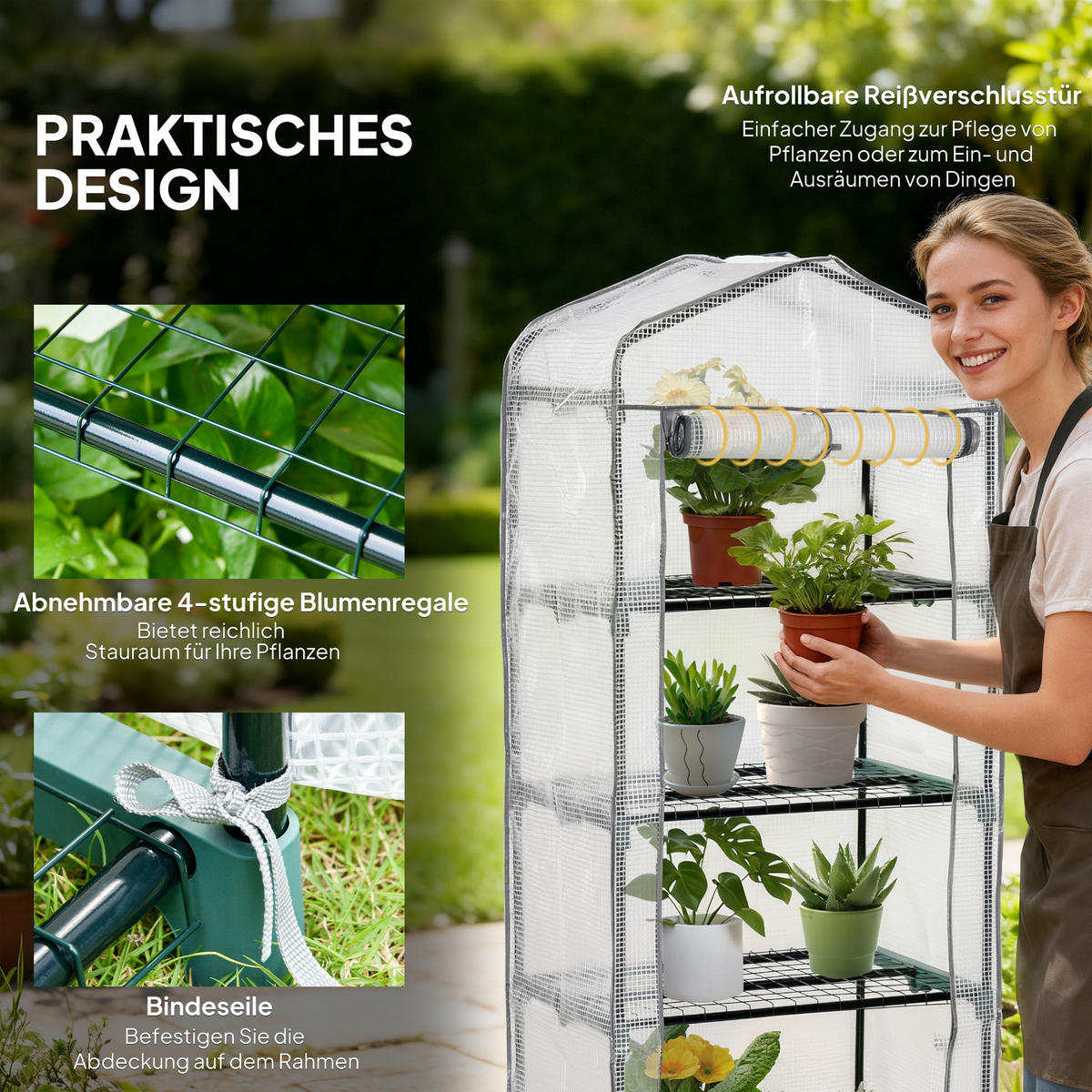 FOLIEN-GEWÄCHSHAUS mit 4 Fächer Weiß 70/50/160 cm - Weiß, Metall (50/160/70cm) - Outsunny
