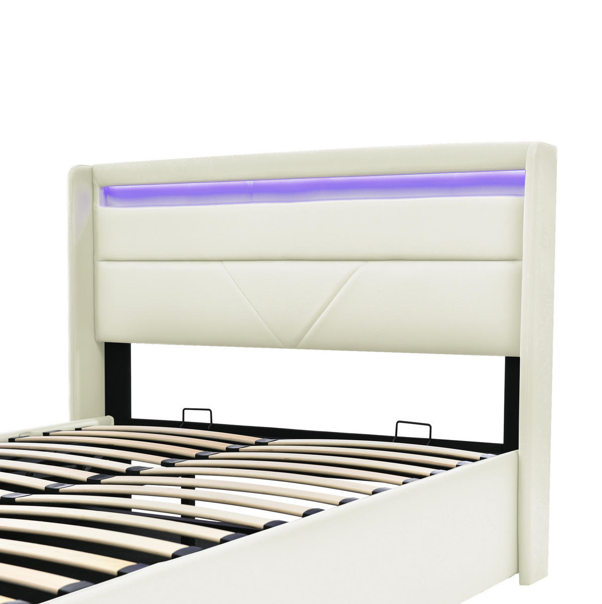 POLSTERBETT aus Kunstleder 140x200 cm in Weiß mit LED-Beleuchtung & Stauraum - Weiß, Leder (140/200cm) - Modfu