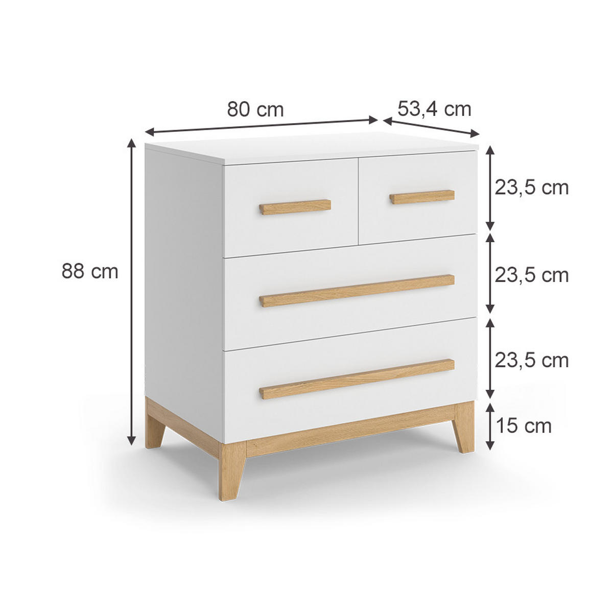 KOMMODE Malia Weiß/Eiche 80 x 88 cm mit 4 Schubladen - Eichefarben/Weiß, Holzwerkstoff (80/88/53.4cm) - VitaliSpa