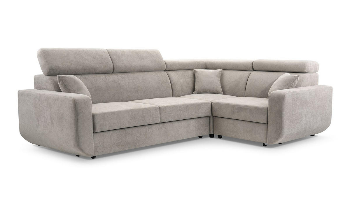 ECKSOFA RENO Beige Plüsch-Stoff mit Schlaffunktion - Beige, Holz (263/184cm) - MASSENO