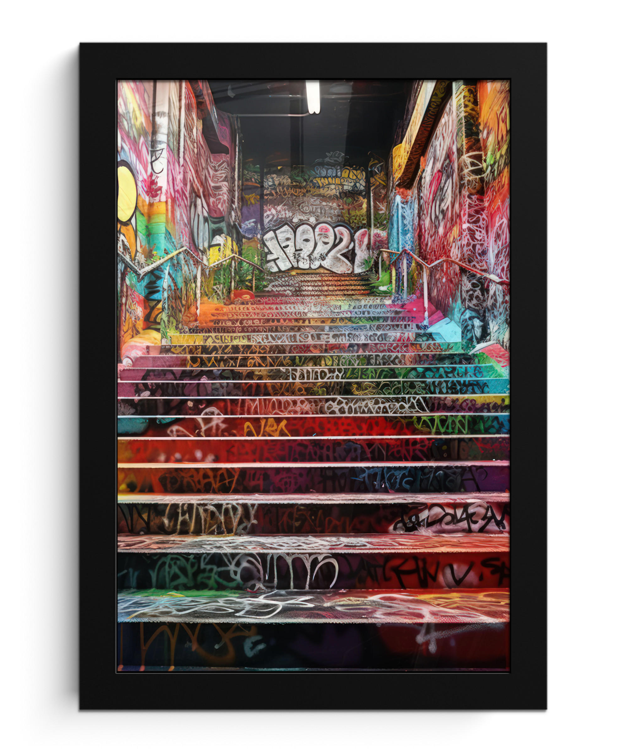 GERAHMTES BILD Treppe - Graffiti - Farben - Kunst 20x30 cm - Multicolor, Papier (20/30cm) - MuchoWow