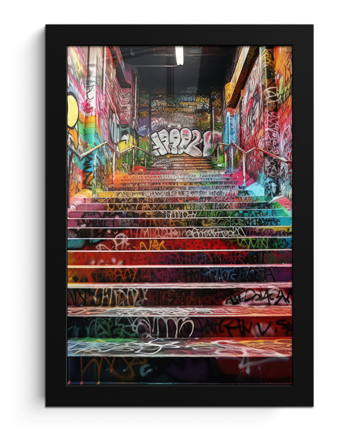 GERAHMTES BILD Treppe - Graffiti - Farben - Kunst 20x30 cm - Multicolor, Papier (20/30cm) - MuchoWow