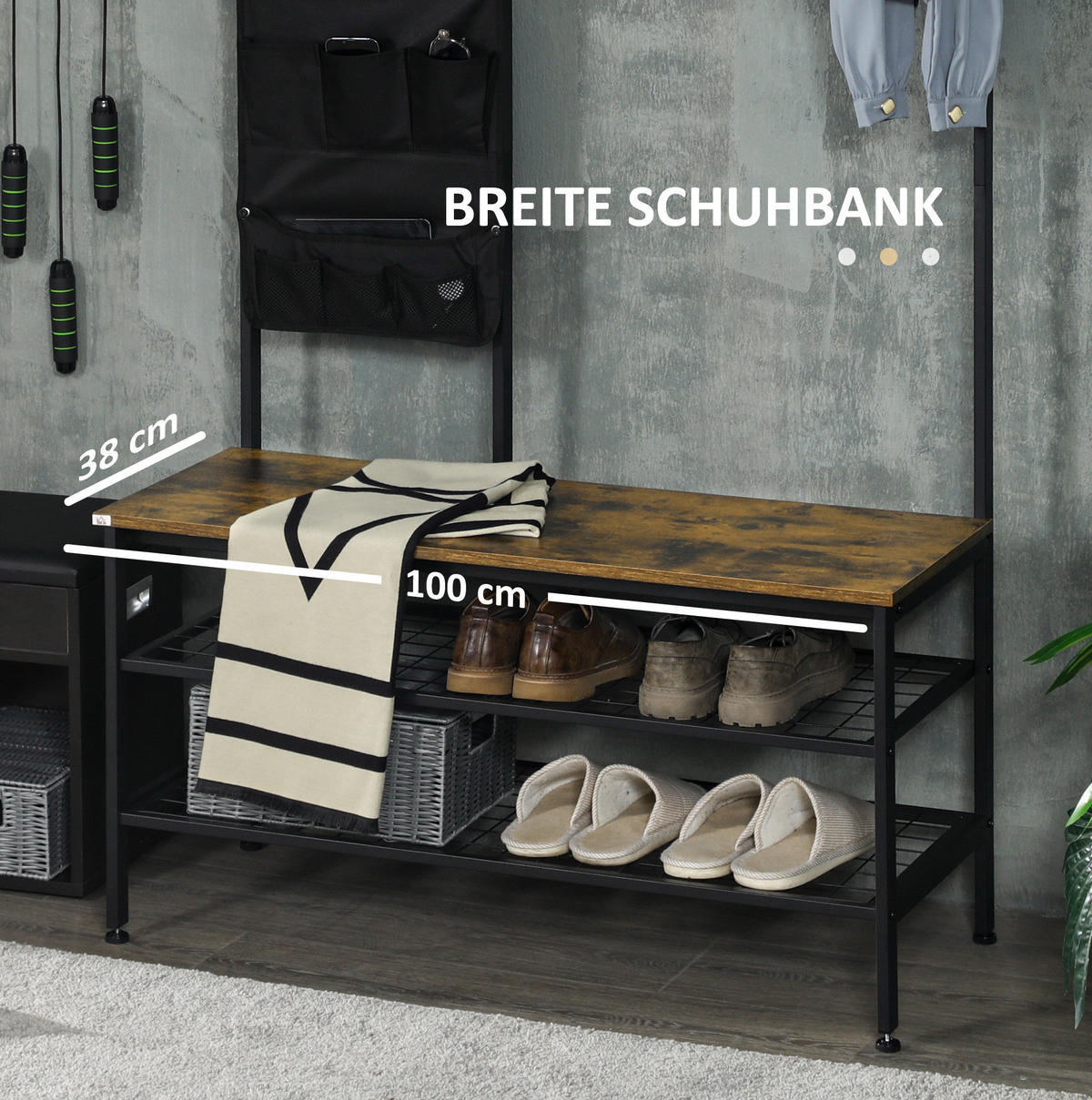FLURGARDEROBE mit Sitzbank 100 x 40 x 185 cm Holzoptik Braun - Braun, Holz (40/185/100cm) - Beauniv