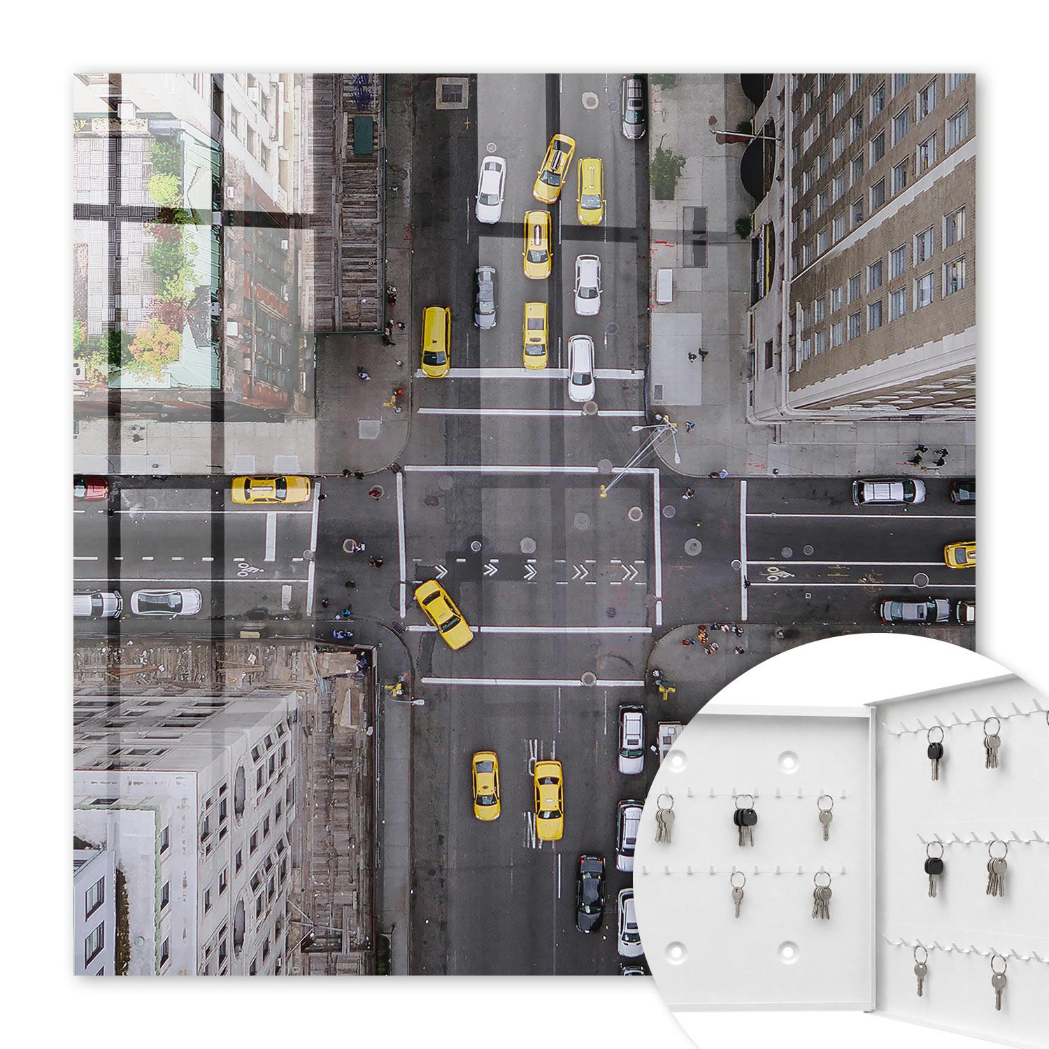 SCHLÜSSELBOX Weiß 30x30 cm – Türöffnung nach rechts - Stadtstraßen - Grau, Metall (30/30/5cm) - TULUP
