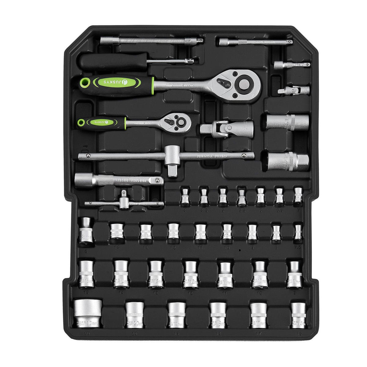 WERKZEUGKOFFER mit Trolley-Funktion (1200-tlg.) - Schwarz, Metall (37/18/45cm) - Juskys