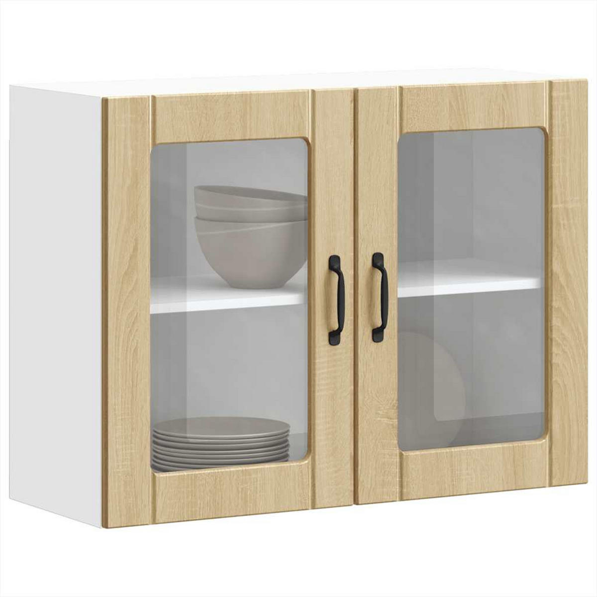 KÜCHEN-HÄNGESCHRANK Mit Glastür Sonoma-Eiche Holzwerkstoff - Braun, Holzwerkstoff (31/60/80cm) - vidaXL