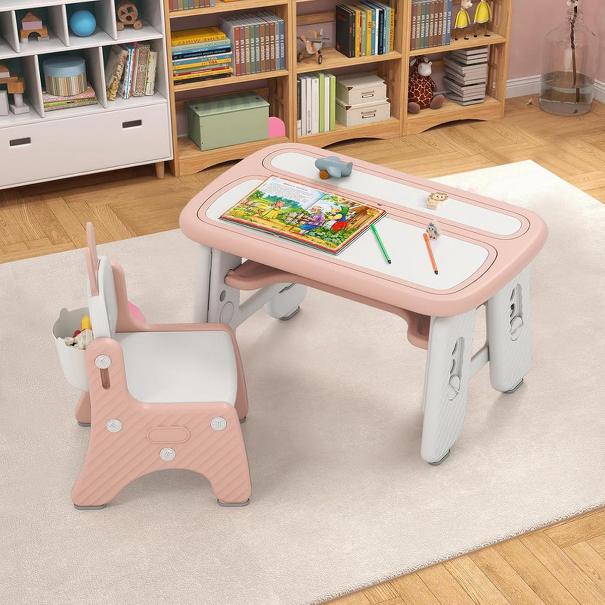KINDERTISCH mit Stuhl rosa(2-tlg) - Pink, Kunststoff (80/40/50cm) - COSTWAY