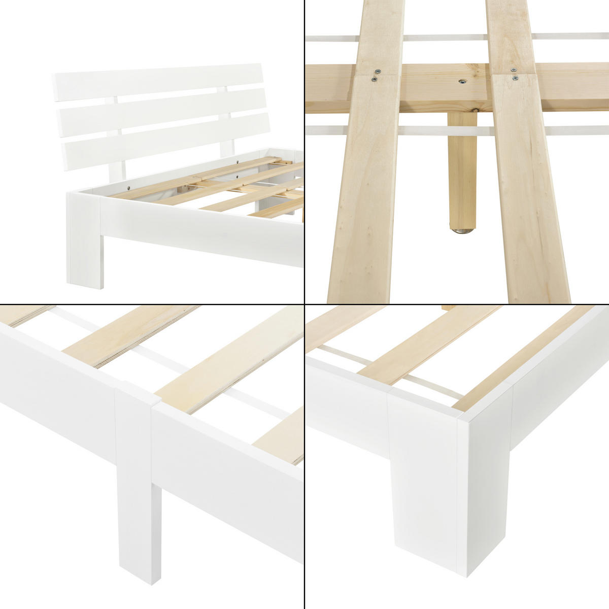 HOLZBETT Nivala - Weiß, Holz (140/200cm) - [en.casa]