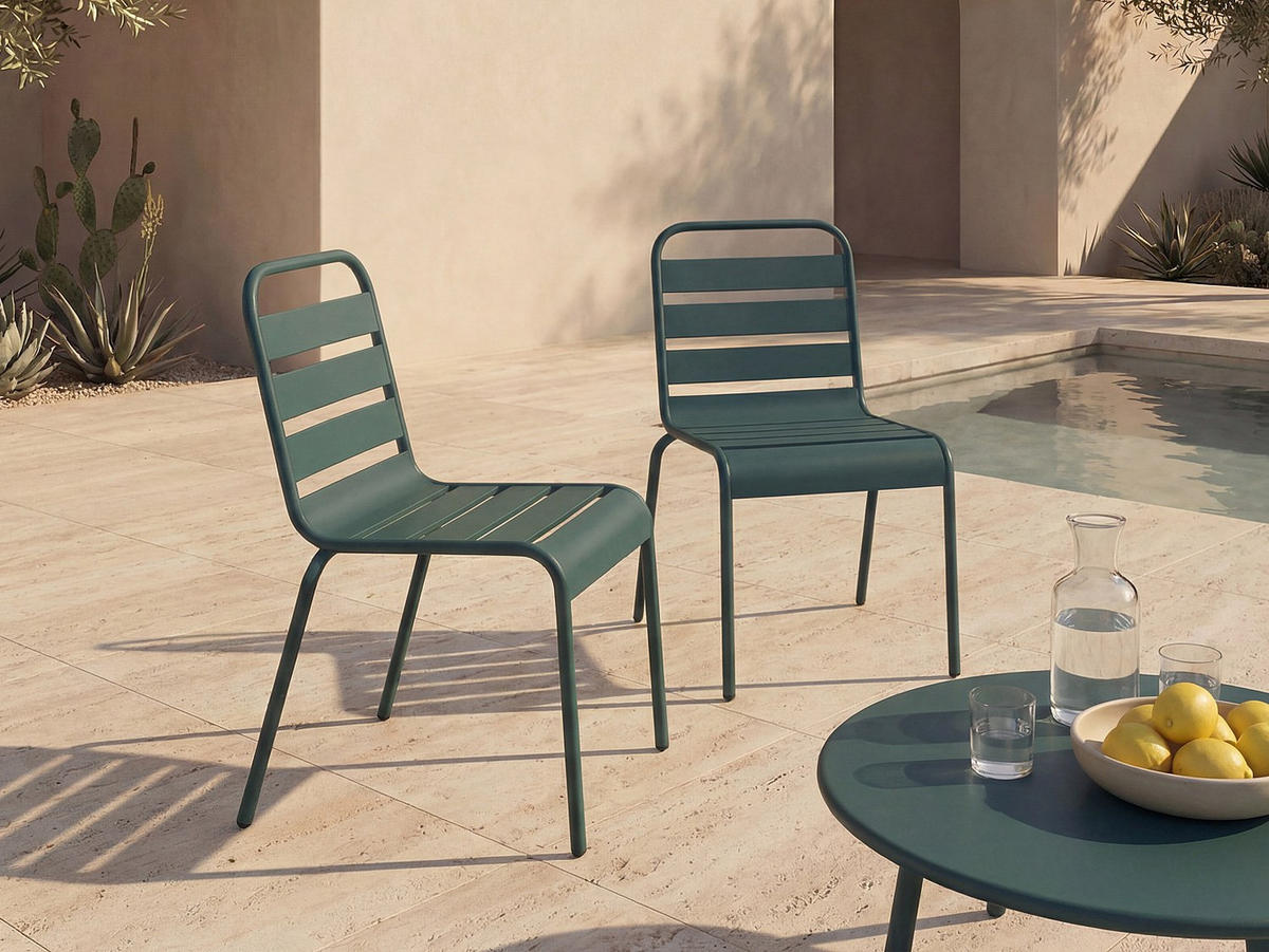 GARTENSTUHL - 47.5 cmcm x 59 cmcm - Metall - Tannengrün - MIRMANDE - Waldgrün, Metall (47.5/79/59cm) - Vente-Unique