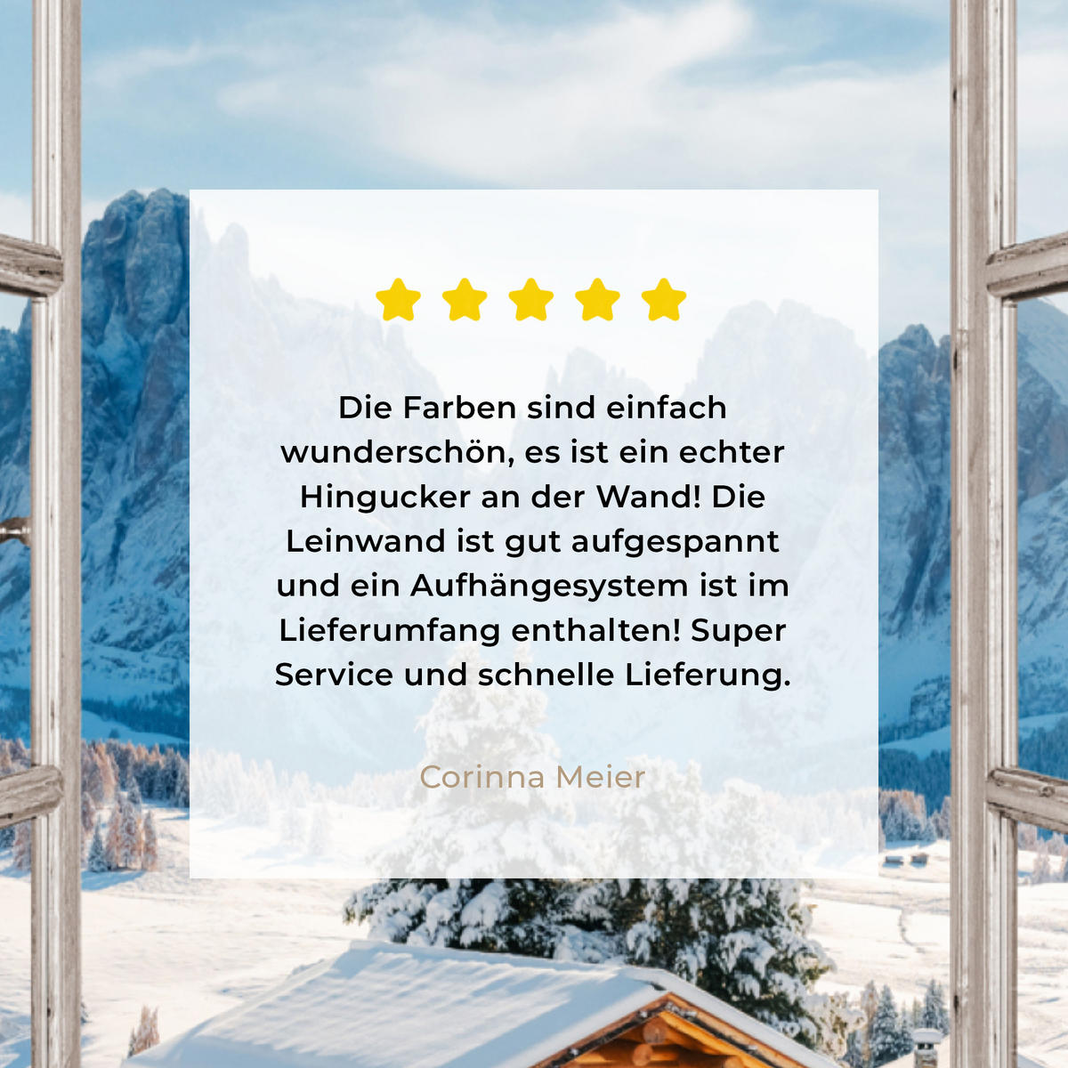 LEINWANDBILD Winterlandschaft - Hütte - Berge - Ausblicke - Aussicht - Natur 60x80 cm - Weiß Hochglanz, Textil (60/80cm) - MuchoWow