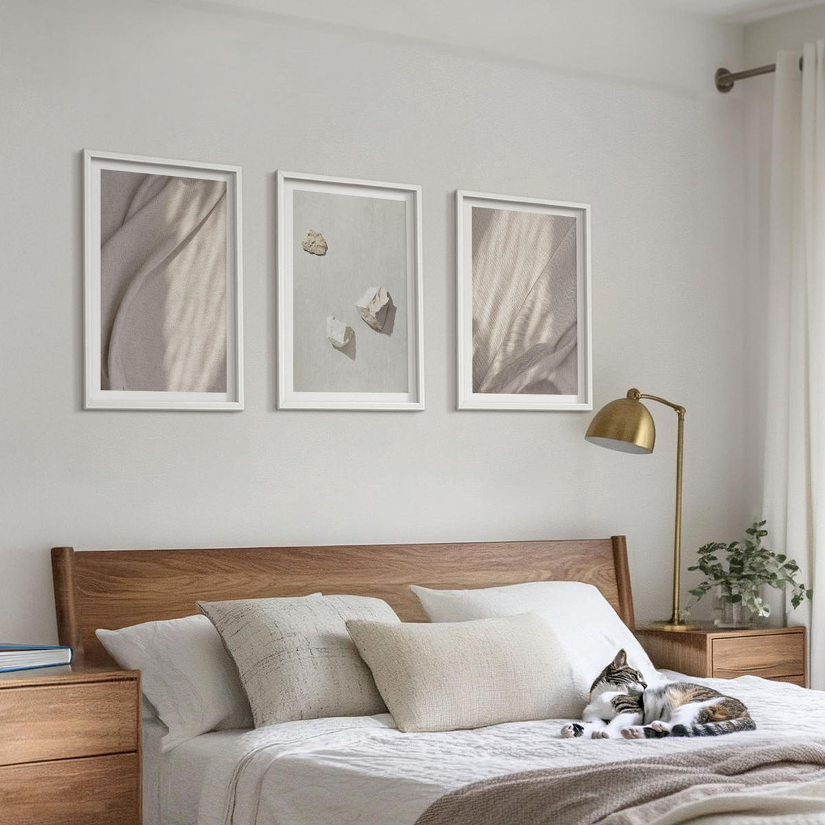 WANDBILDER 3er-Set - 40x60 cm Weißer Rahmen - Nahaufnahmen der Struktur im Boho-Stil - Weiß, Kunststoff (40/60cm) - ArtPrintCave