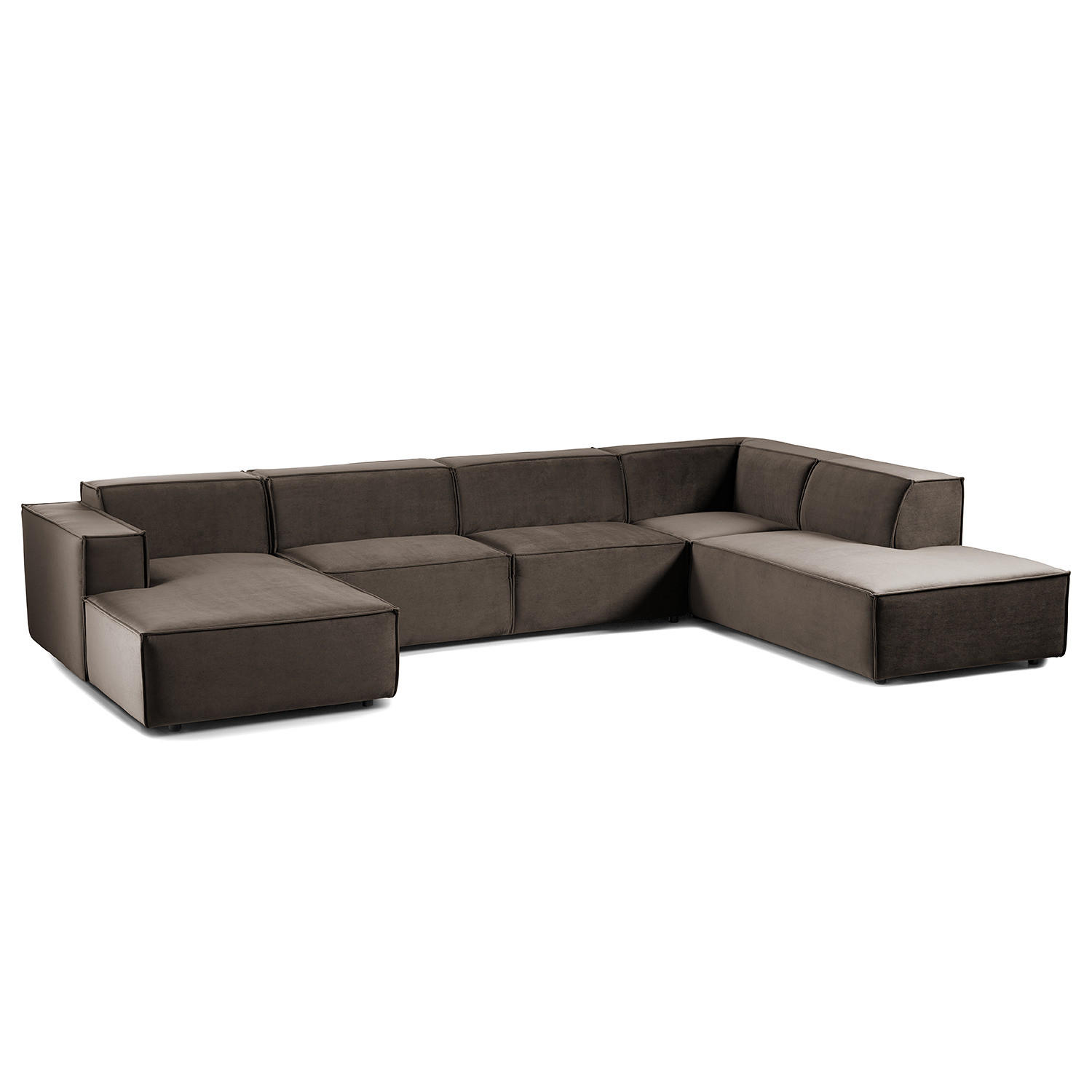 WOHNLANDSCHAFT mit Longchair & Ottomane - Taupe/Schwarz, Kunststoff/Textil (369/70/234cm) - home24