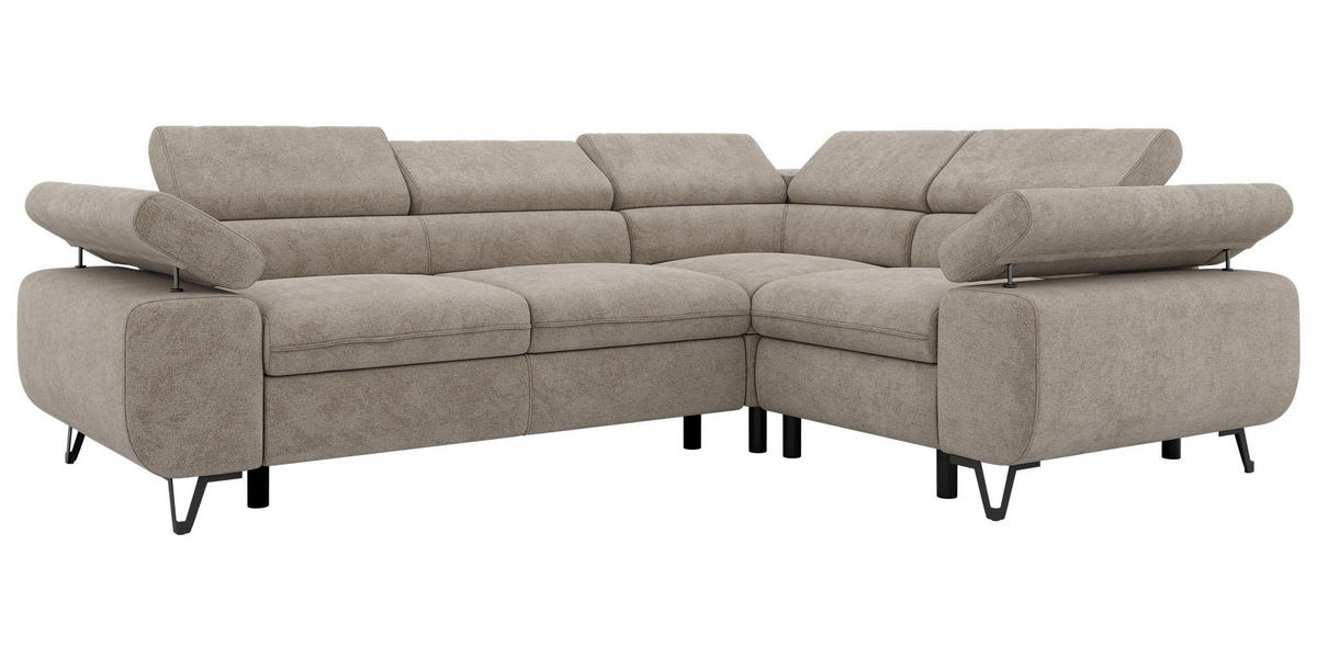 ECKSOFA ORSO L Greige Stukture - Rechts Seite - Greige/Schwarz, Textil/Metall (268/197cm) - MKS