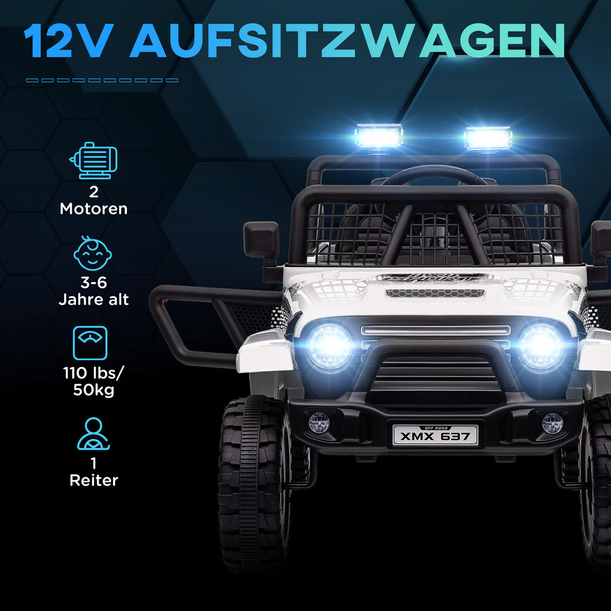KINDER Elektroauto - Weiß, Metall (109/67/68.5cm) - AIYAPLAY