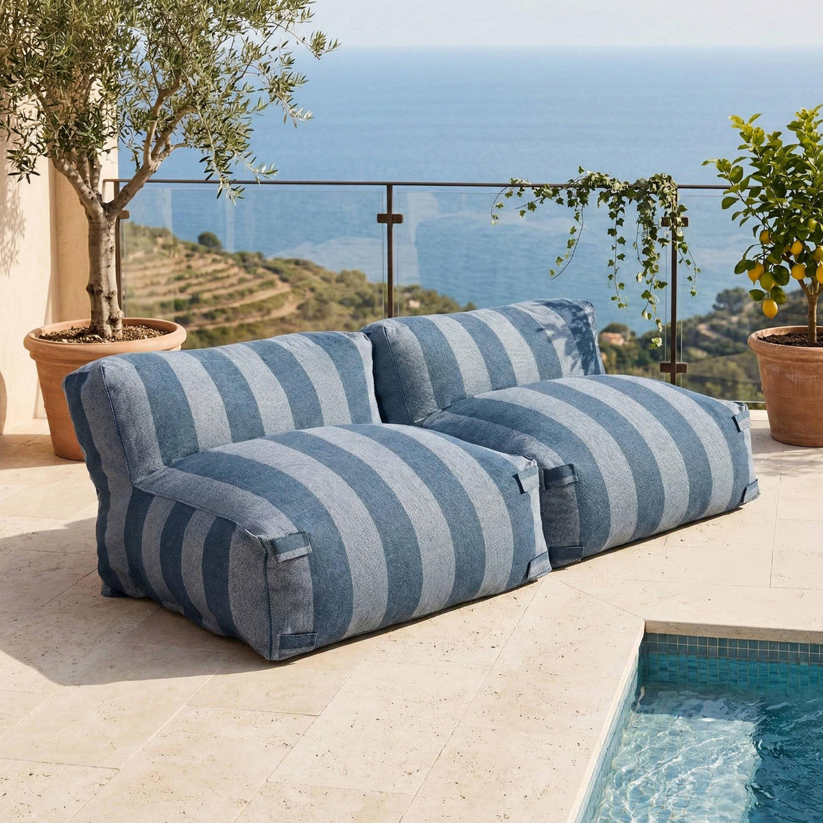 SESSEL 2-tlg., pazifisch - Blau, Textil (85/65/170cm) - Oviala