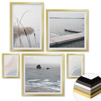 WANDBILDER 5er Set - 50x50 cm & 20x30 cm & 40x60 cm Goldrahmen - Abstrakte Pastellwellen - Goldfarben, Kunststoff (40/60cm) - ArtPrintCave
